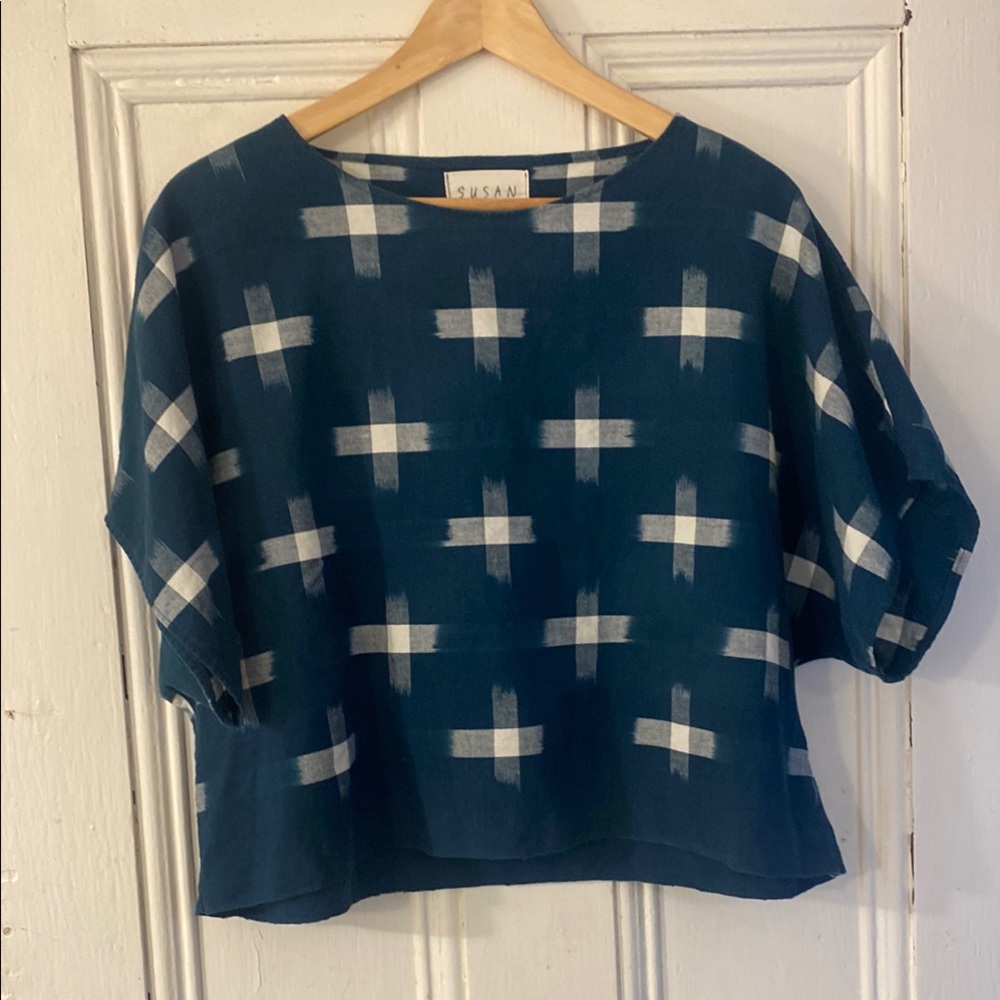 Women's Blue Cross Pattern Top